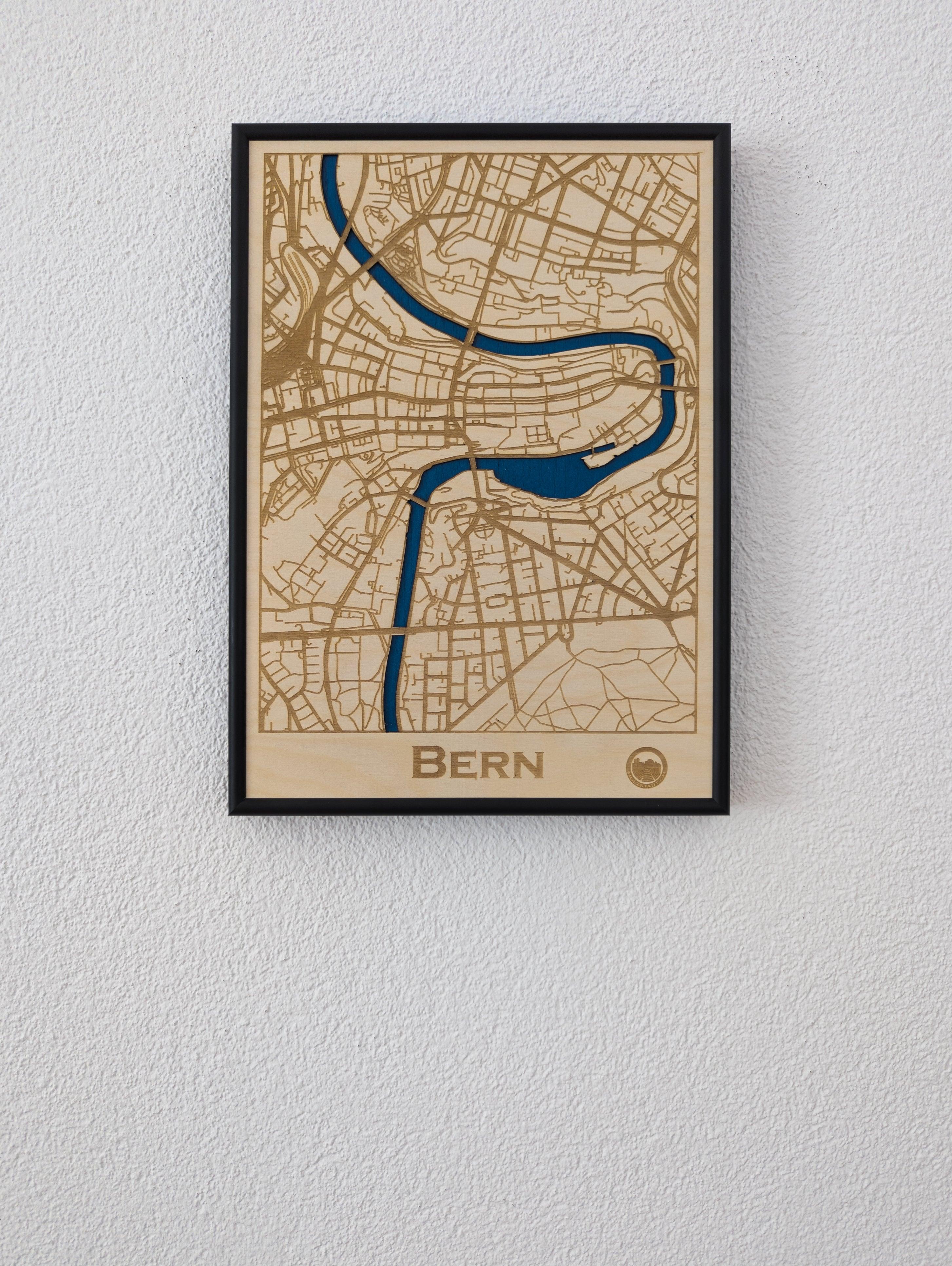 Holzbild für Schlafzimmer Karte Bern
