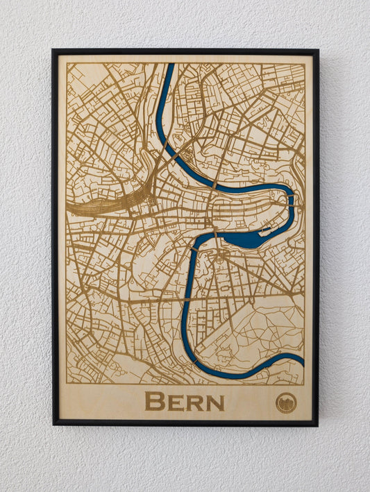 Holzbild Bern mit Aare an Wand