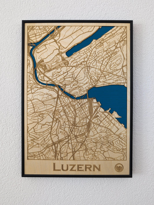 Holzbild Luzern mit Vierwaldstädtersee an Wand