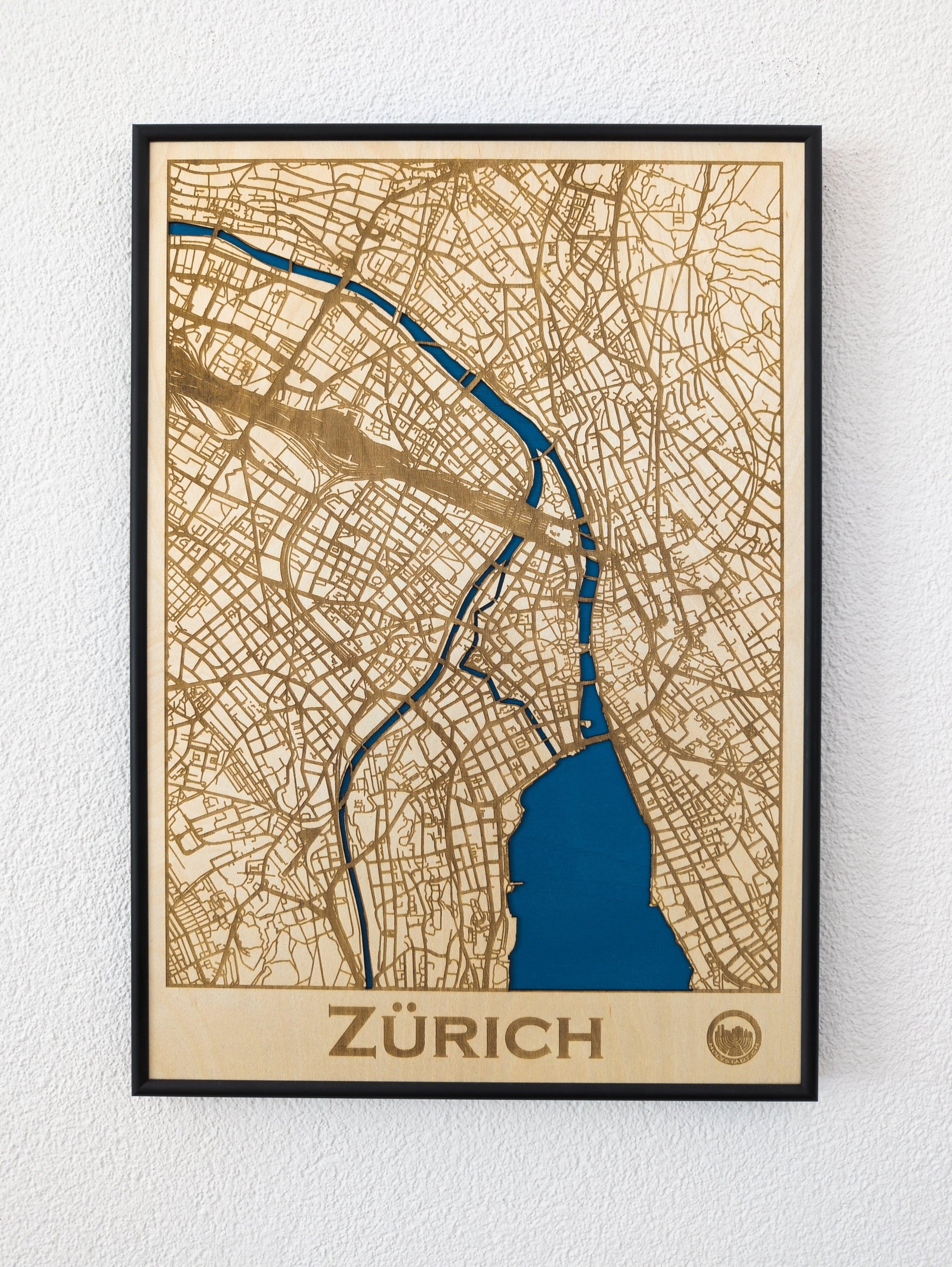Holzbild Zürich mit Zürichsee an Wand