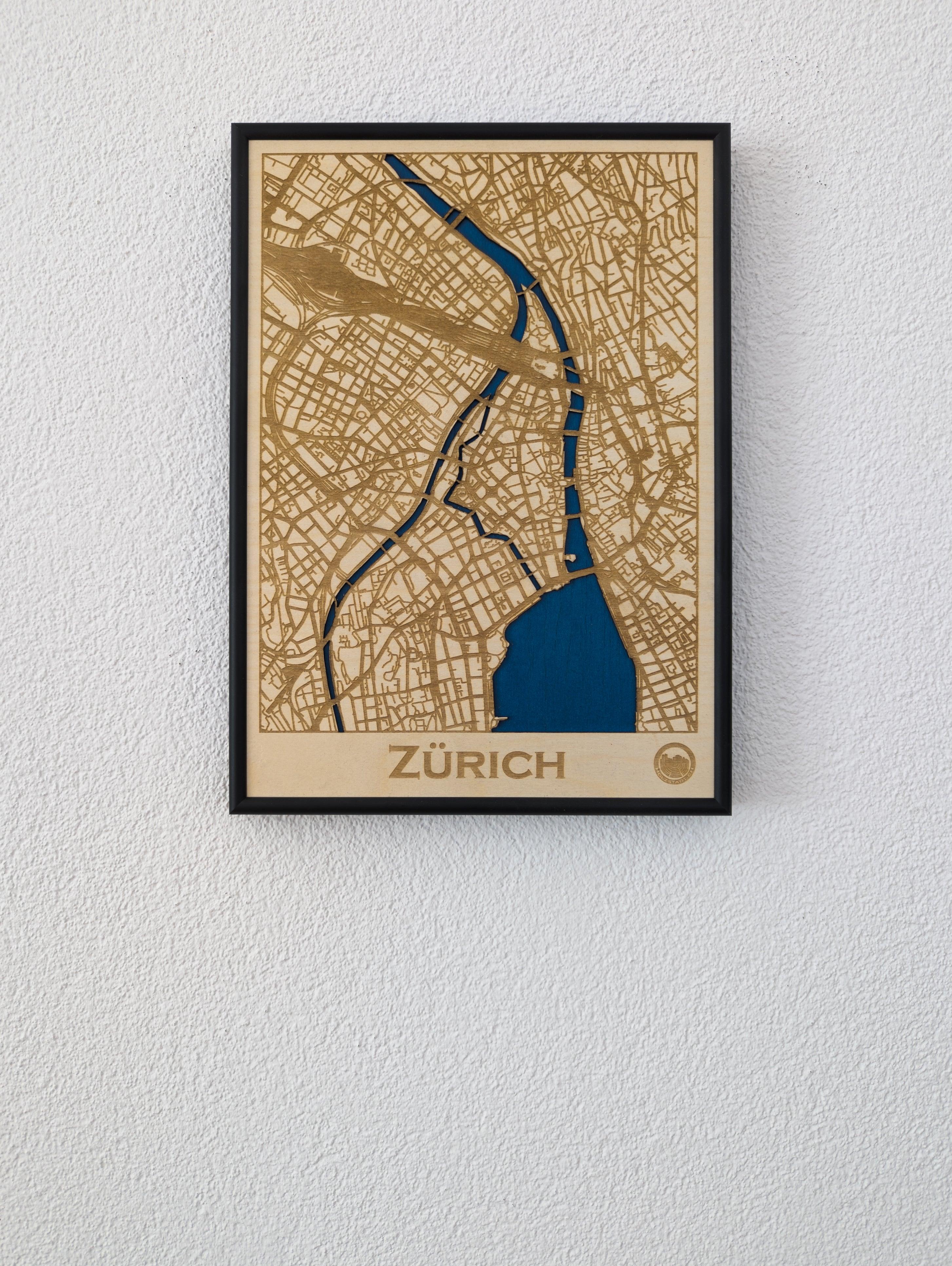 Holzbild für Schlafzimmer Karte Zürich